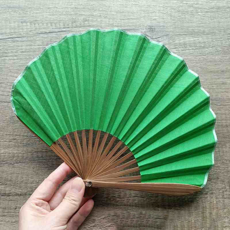 Buddha Stones Retro Solid Color Shell Shape Handheld Bamboo Folding Fan - LimeGreen 22cm - image 8