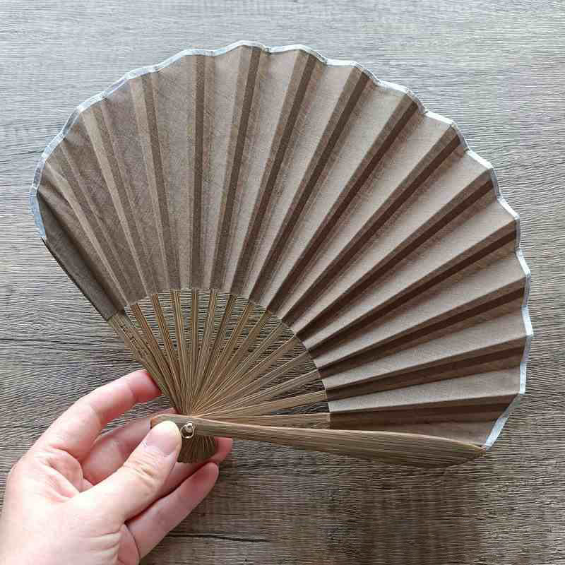Buddha Stones Retro Solid Color Shell Shape Handheld Bamboo Folding Fan - SaddleBrown 22cm - image 9