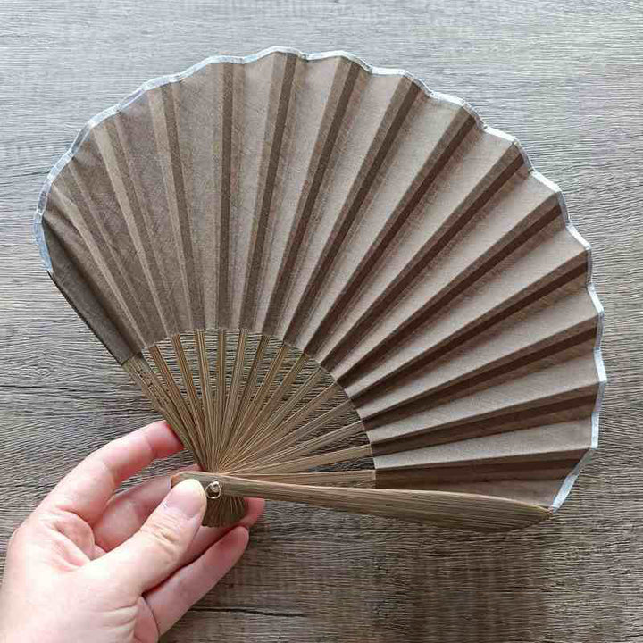 Buddha Stones Retro Solid Color Shell Shape Handheld Bamboo Folding Fan - SaddleBrown 22cm - image 9