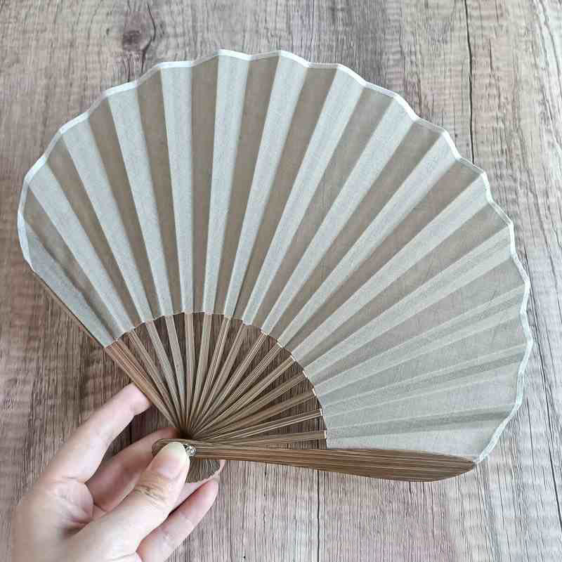 Buddha Stones Retro Solid Color Shell Shape Handheld Bamboo Folding Fan - LightGrey 22cm - image 11