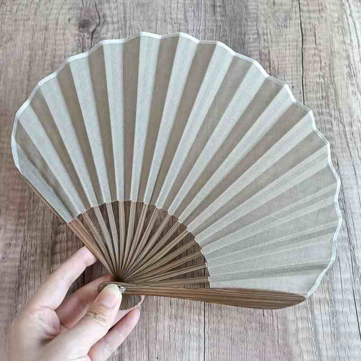 Buddha Stones Retro Solid Color Shell Shape Handheld Bamboo Folding Fan - LightGrey 22cm - image 11
