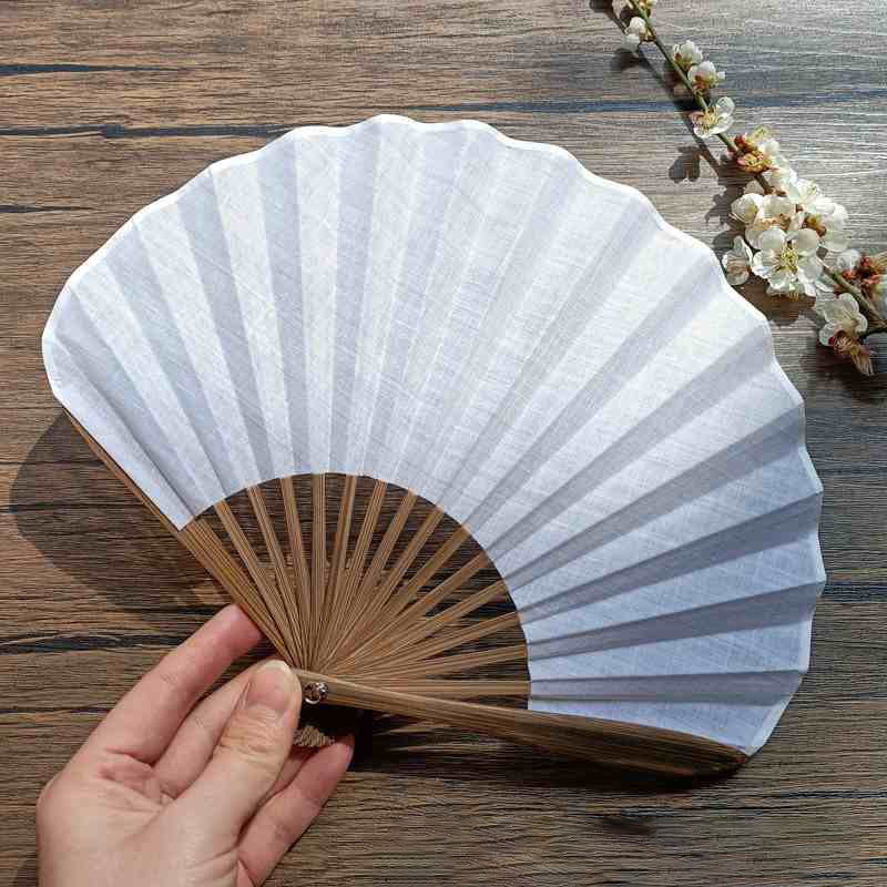 Buddha Stones Retro Solid Color Shell Shape Handheld Bamboo Folding Fan - White 22cm - image 13