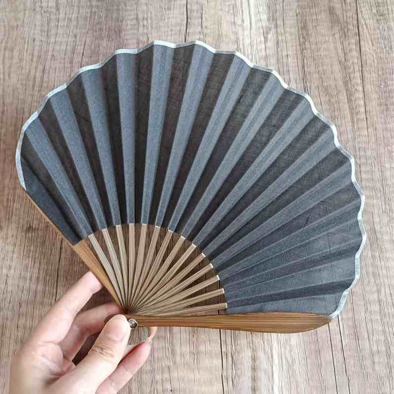 Buddha Stones Retro Solid Color Shell Shape Handheld Bamboo Folding Fan - DimGray 22cm - image 14