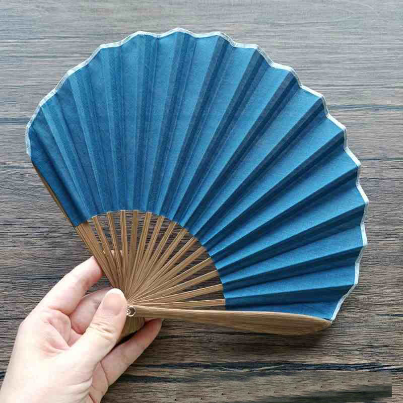 Buddha Stones Retro Solid Color Shell Shape Handheld Bamboo Folding Fan - DodgerBlue 22cm - image 15