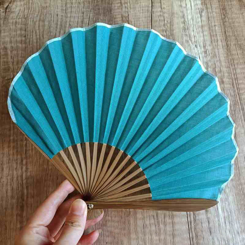 Buddha Stones Retro Solid Color Shell Shape Handheld Bamboo Folding Fan - DeepSkyBlue 22cm - image 17