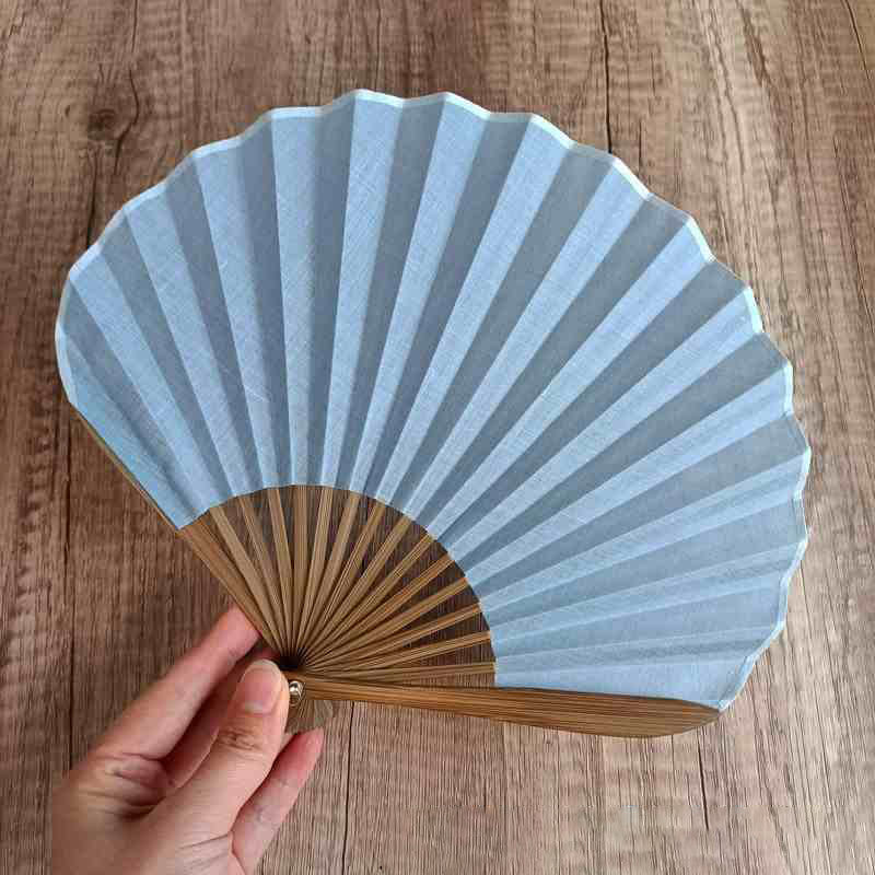 Buddha Stones Retro Solid Color Shell Shape Handheld Bamboo Folding Fan - LightSkyBlue 22cm - image 18