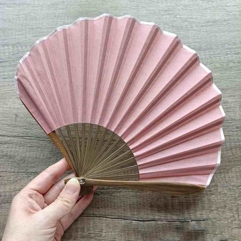 Buddha Stones Retro Solid Color Shell Shape Handheld Bamboo Folding Fan - LightPink 22cm - image 20