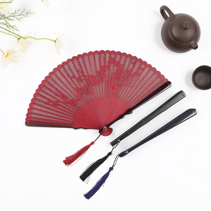 Buddha Stones Retro Bamboo Hollow Engraving Handheld Bamboo Folding Fan - image 5