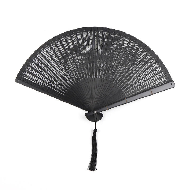 Buddha Stones Retro Bamboo Hollow Engraving Handheld Bamboo Folding Fan - Black Bamboo 20cm - image 3