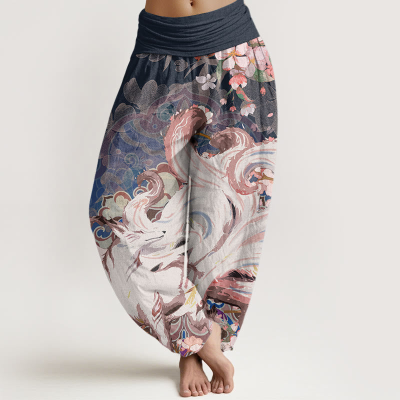 Buddha Stones Fox Cherry Blossoms Women's Elastic Waist Harem Pants - MidnightBlue - US22,UK/AU26,EU54 (6XL) - image 0