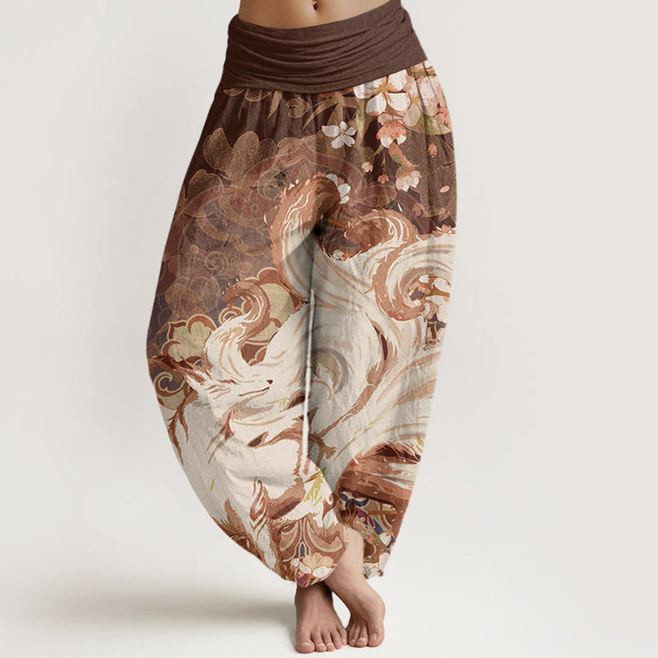 Buddha Stones Fox Cherry Blossoms Women's Elastic Waist Harem Pants - SaddleBrown - US22,UK/AU26,EU54 (6XL) - image 4