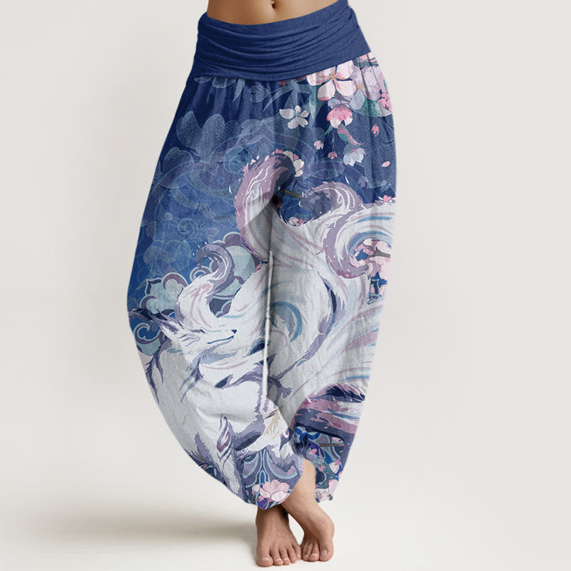 Buddha Stones Fox Cherry Blossoms Women's Elastic Waist Harem Pants - Navy - US22,UK/AU26,EU54 (6XL) - image 7