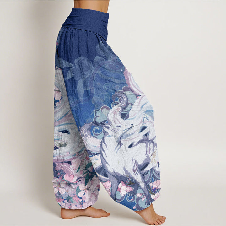 Buddha Stones Fox Cherry Blossoms Women's Elastic Waist Harem Pants - image 8