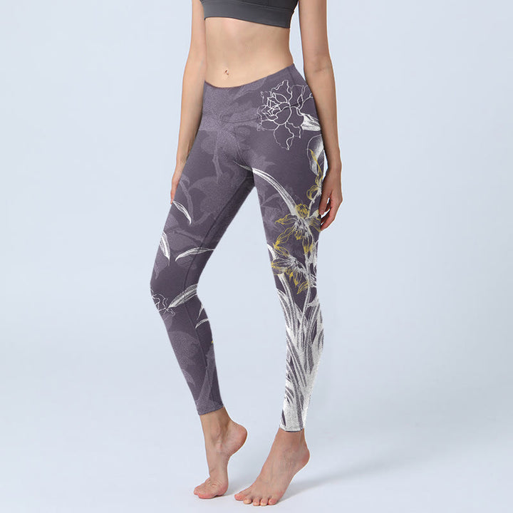 Buddha Stones Orchid Flower Roses Gym Leggings Women's Yoga Pants - DimGray - US18,UK/AU22,EU50 (4XL) - image 0