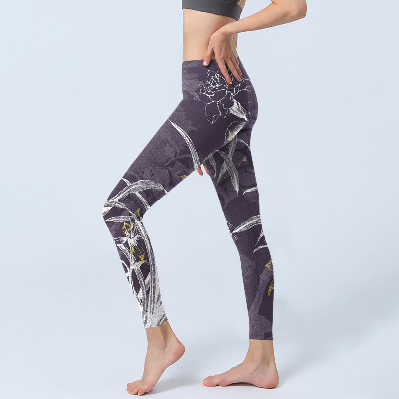Buddha Stones Orchid Flower Roses Gym Leggings Women's Yoga Pants - image 2