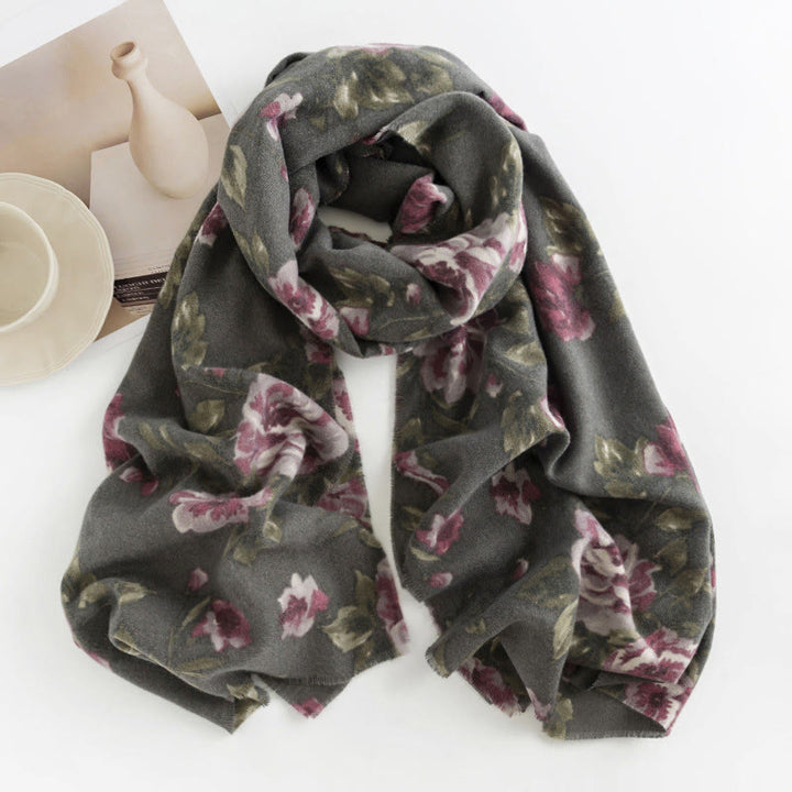 Buddha Stones Tibetan Rose Flower Garden Shawl Fall Winter Cozy Scarf Wrap  - Gray Thistle 200*60cm - image 22