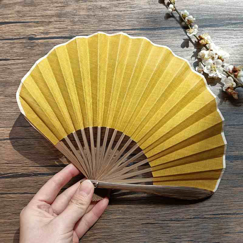 Buddha Stones Retro Solid Color Shell Shape Handheld Bamboo Folding Fan - Gold 22cm - image 21