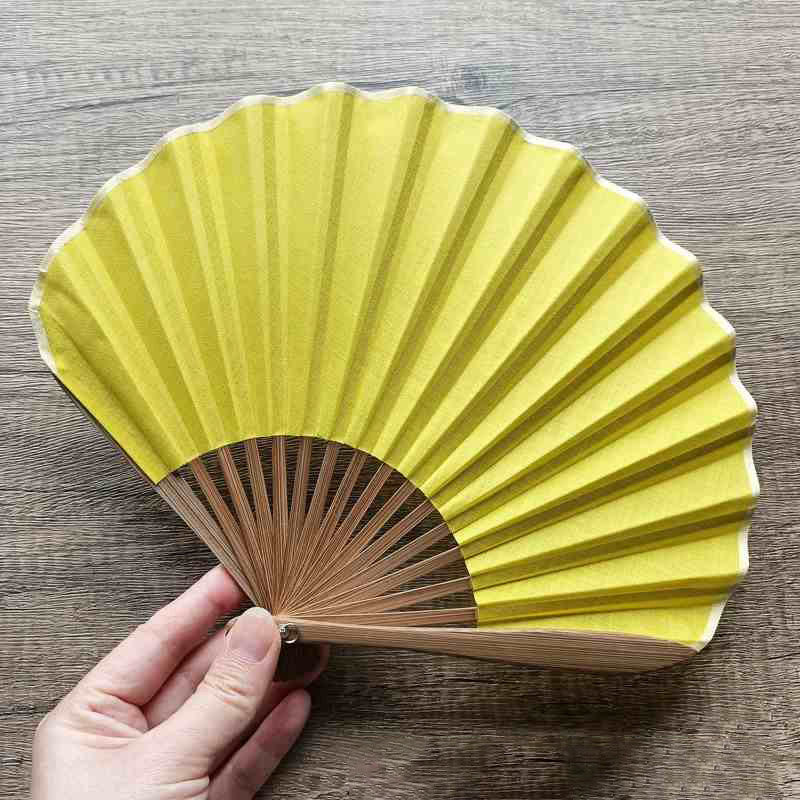 Buddha Stones Retro Solid Color Shell Shape Handheld Bamboo Folding Fan - Yellow 22cm - image 22