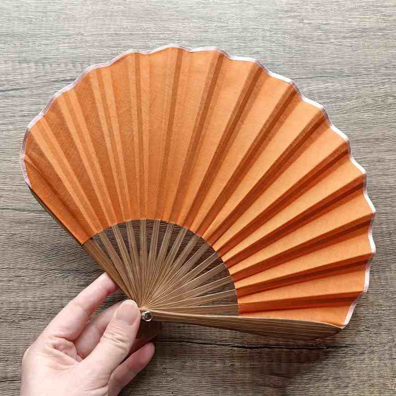 Buddha Stones Retro Solid Color Shell Shape Handheld Bamboo Folding Fan - DarkOrange 22cm - image 23