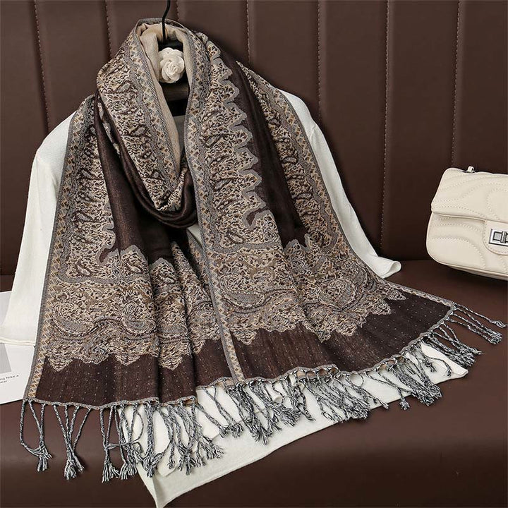 Buddha Stones Tibetan Cashew Jacquard Colorful Flower Print Tassels Shawl Fall Winter Soft Warm Scarf Wrap - image 3