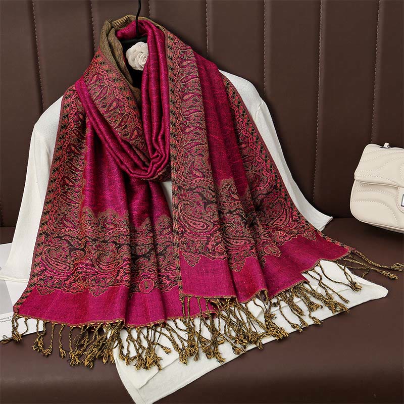 Buddha Stones Tibetan Cashew Jacquard Colorful Flower Print Tassels Shawl Fall Winter Soft Warm Scarf Wrap - DeepPink 190*70cm - image 6