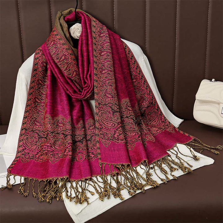 Buddha Stones Tibetan Cashew Jacquard Colorful Flower Print Tassels Shawl Fall Winter Soft Warm Scarf Wrap - DeepPink 190*70cm - image 6