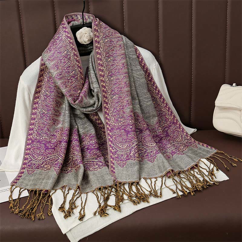 Buddha Stones Tibetan Cashew Jacquard Colorful Flower Print Tassels Shawl Fall Winter Soft Warm Scarf Wrap - Orchid 190*70cm - image 11