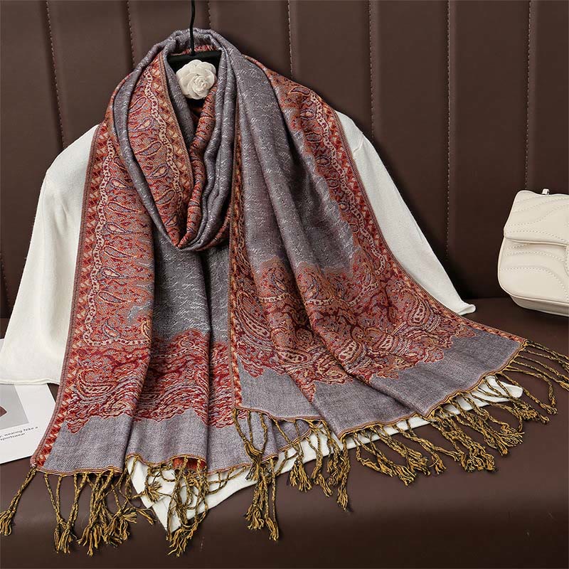Buddha Stones Tibetan Cashew Jacquard Colorful Flower Print Tassels Shawl Fall Winter Soft Warm Scarf Wrap - Thistle 190*70cm - image 13