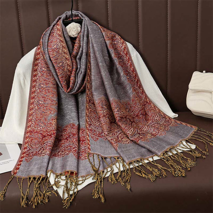Buddha Stones Tibetan Cashew Jacquard Colorful Flower Print Tassels Shawl Fall Winter Soft Warm Scarf Wrap - Thistle 190*70cm - image 13