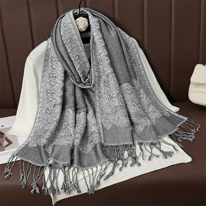 Buddha Stones Tibetan Cashew Jacquard Colorful Flower Print Tassels Shawl Fall Winter Soft Warm Scarf Wrap - LightGrey 190*70cm - image 14