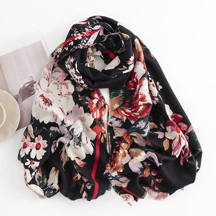 Buddha Stones Tibetan Blooming Rose Peony Flower Print Shawl Fall Winter Cozy Warm Scarf Wrap - image 2