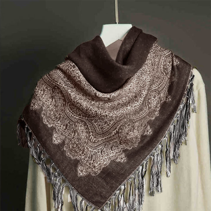 Buddha Stones Tibetan Cashew Jacquard Colorful Flower Print Tassels Shawl Fall Winter Soft Warm Scarf Wrap - SaddleBrown 190*70cm - image 0