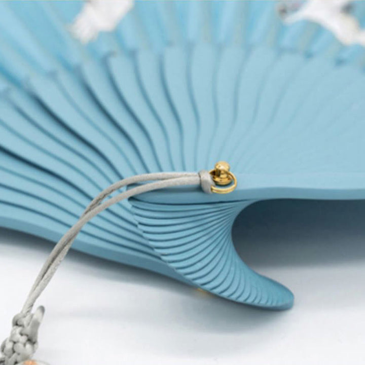 Buddha Stones Crane Plum Blossom Handheld Silk Bamboo Folding Fan - image 11