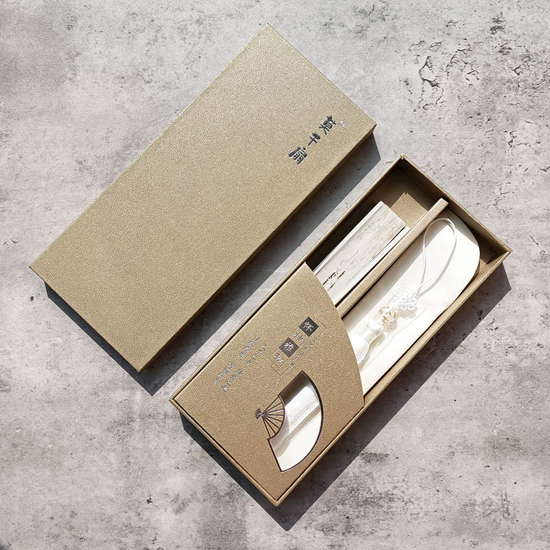 Buddha Stones Crane Plum Blossom Handheld Silk Bamboo Folding Fan - White Crane Plum Blossom 18cm - image 3