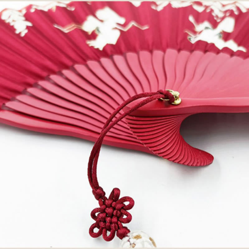 Buddha Stones Crane Plum Blossom Handheld Silk Bamboo Folding Fan - image 17