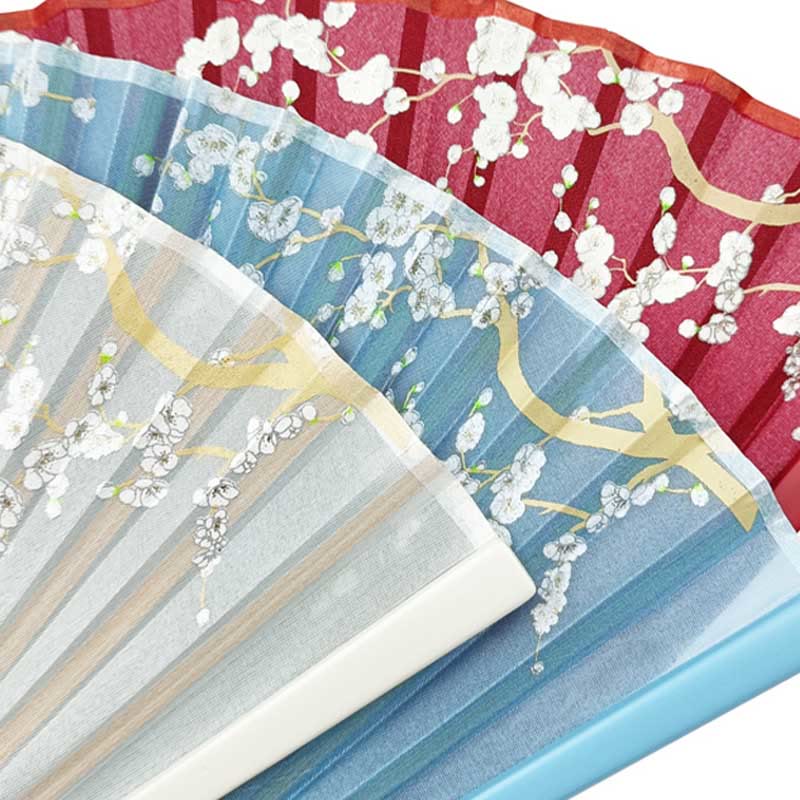 Buddha Stones Crane Plum Blossom Handheld Silk Bamboo Folding Fan - image 18