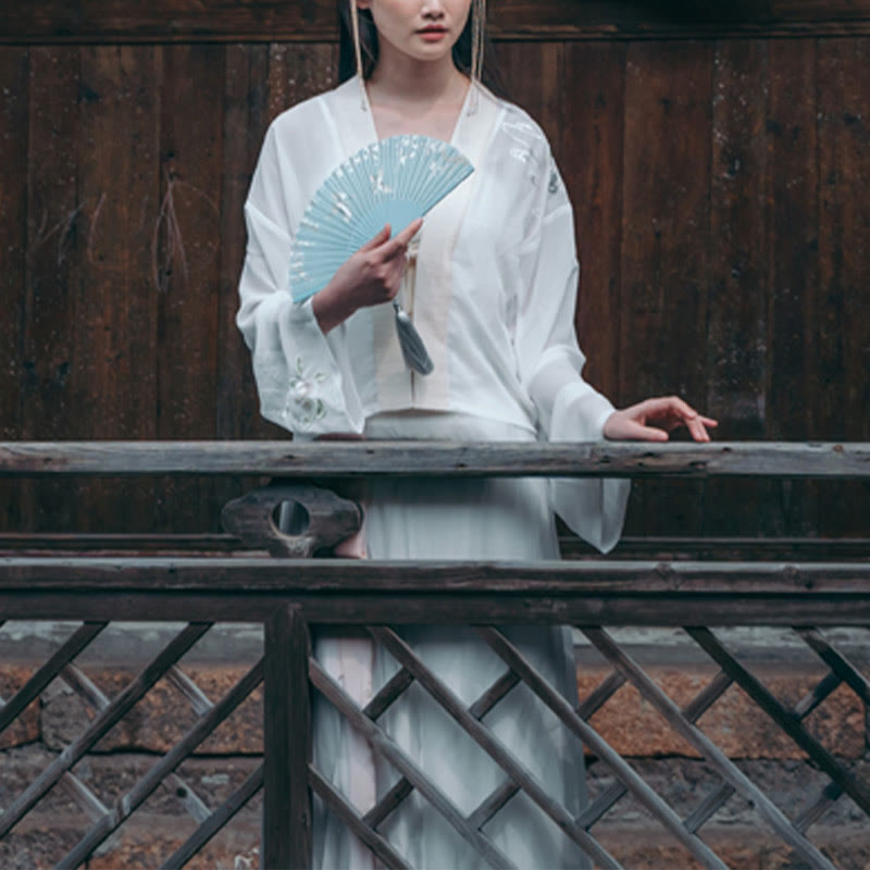 Buddha Stones Crane Plum Blossom Handheld Silk Bamboo Folding Fan - image 12