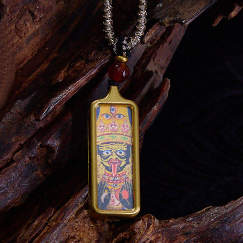 Buddha Stones Tibet Zakiram Yellow God of Wealth Nine Tailed Fox Hand-Painted Thangka Calm Necklace Pendant - Zakiram - image 3