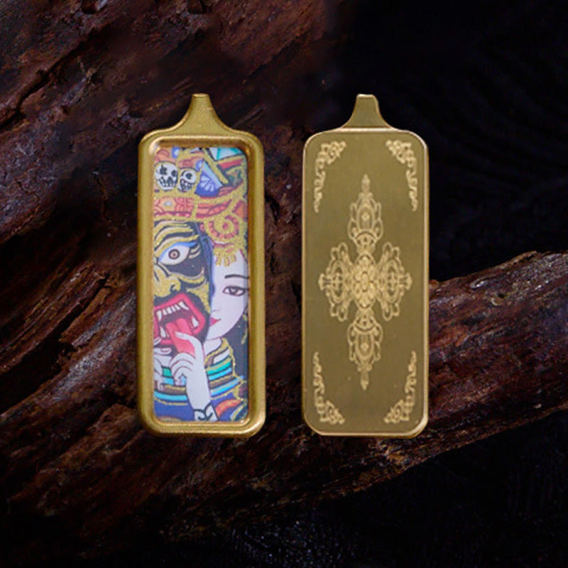 Buddha Stones Tibet Zakiram Yellow God of Wealth Nine Tailed Fox Hand-Painted Thangka Calm Necklace Pendant - image 0