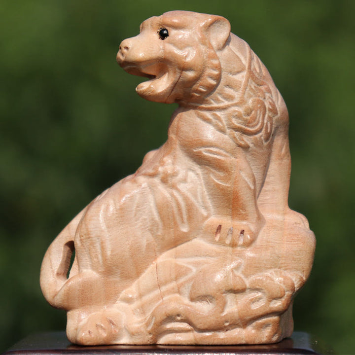 Buddha Stones Year Of The Snake Chinese Zodiac Fu Character Peach Wood Home Statue Decoration - Tiger Climbing Up The Mountain - Height 11.5cm - image 14