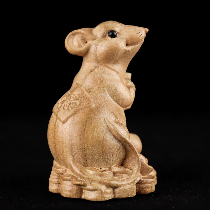 Buddha Stones Year Of The Snake Chinese Zodiac Fu Character Peach Wood Home Statue Decoration - Fu Character Rat - Height 11.5cm - image 5