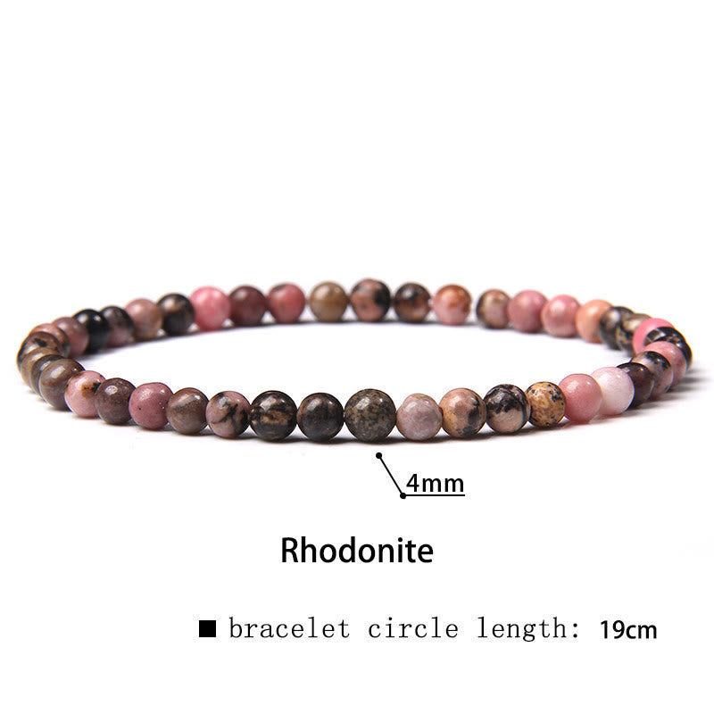 Buddha Stones 4mm Various Stone Crystal Mini Beads Healing Bracelet - Rhodonite - 4mm(Wrist Circumference 14-17cm) - image 8