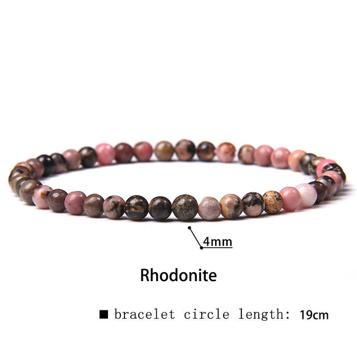 Buddha Stones 4mm Various Stone Crystal Mini Beads Healing Bracelet - Rhodonite - 4mm(Wrist Circumference 14-17cm) - image 8