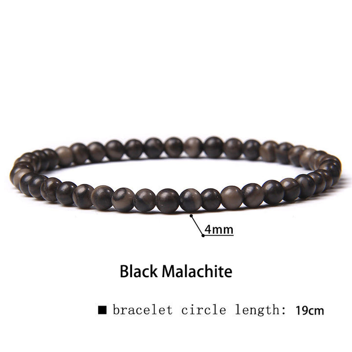 Buddha Stones 4mm Various Stone Crystal Mini Beads Healing Bracelet - Black Malachite - 4mm(Wrist Circumference 14-17cm) - image 4