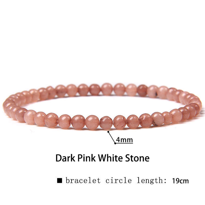 Buddha Stones 4mm Various Stone Crystal Mini Beads Healing Bracelet - Dark Pink White Stone - 4mm(Wrist Circumference 14-17cm) - image 6