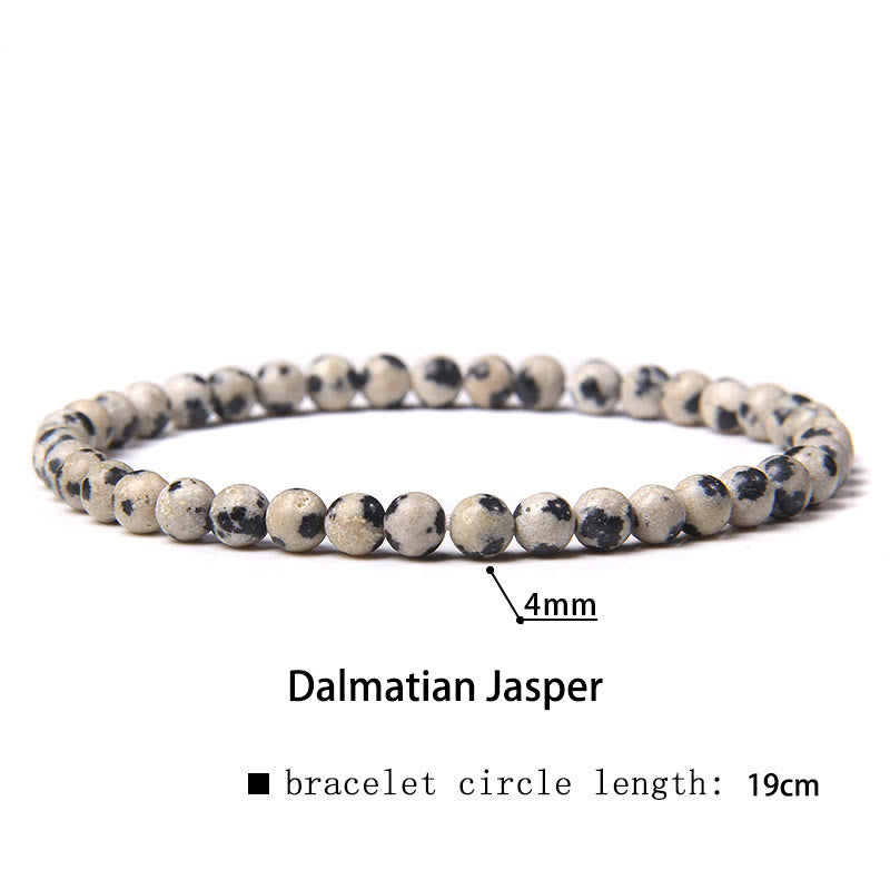 Buddha Stones 4mm Various Stone Crystal Mini Beads Healing Bracelet - Dalmatian Jasper - 4mm(Wrist Circumference 14-17cm) - image 22