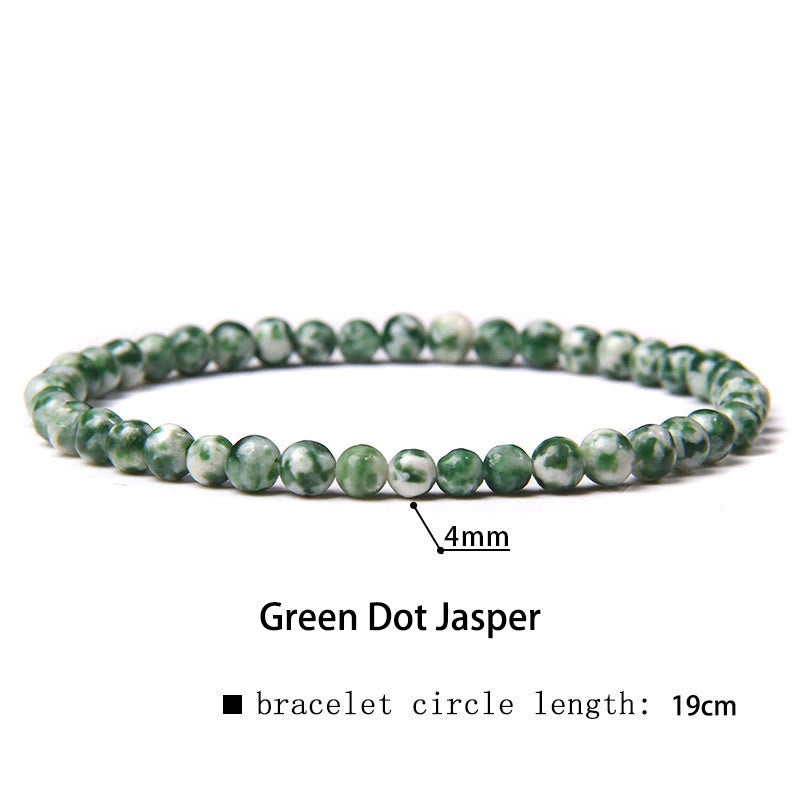 Buddha Stones 4mm Various Stone Crystal Mini Beads Healing Bracelet - Green Dot Jasper - 4mm(Wrist Circumference 14-17cm) - image 18