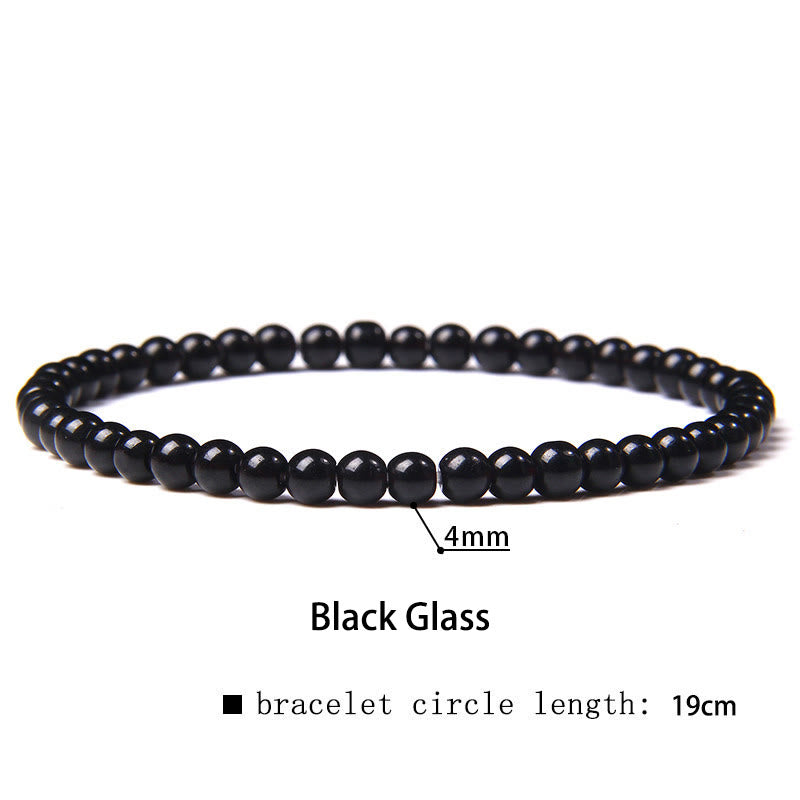 Buddha Stones 4mm Various Stone Crystal Mini Beads Healing Bracelet - Black Glass - 4mm(Wrist Circumference 14-17cm) - image 21