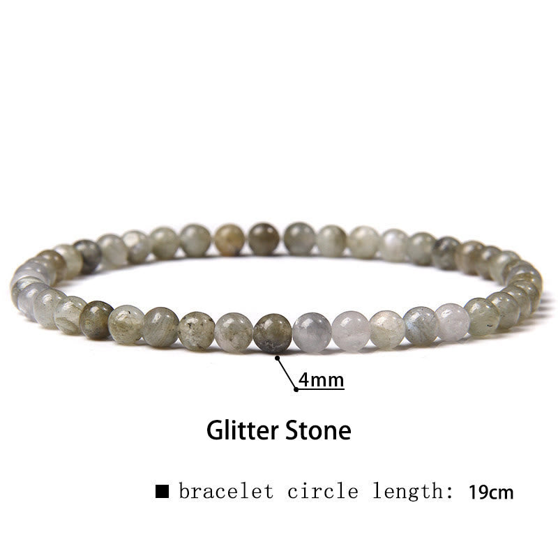 Buddha Stones 4mm Various Stone Crystal Mini Beads Healing Bracelet - Glitter Stone - 4mm(Wrist Circumference 14-17cm) - image 25