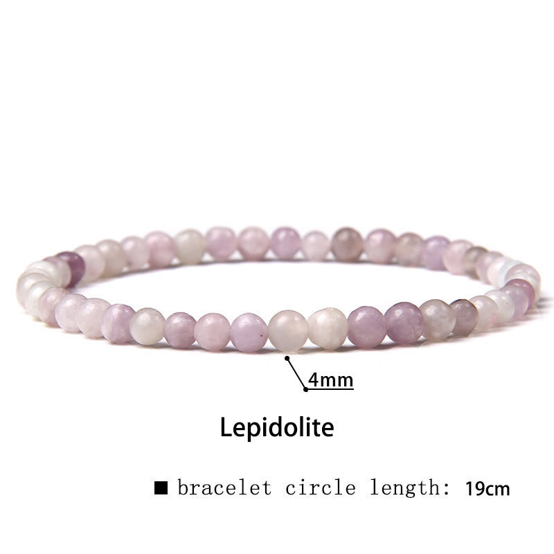 Buddha Stones 4mm Various Stone Crystal Mini Beads Healing Bracelet - Lepidolite - 4mm(Wrist Circumference 14-17cm) - image 27